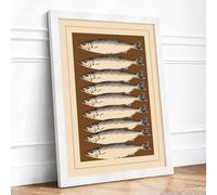 Seven Silvery Fish Botanical Framed Wall Art Print A3 (42×29.7cm) White, Wall Decor for Living Room, Bedroom, Office & Home, Ready to Hang, Art Gift