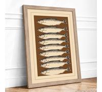 Seven Silvery Fish Botanical Framed Wall Art Print A4 (29.7×21cm) Oak, Wall Decor for Living Room, Bedroom, Office & Home, Ready to Hang, Art Gift