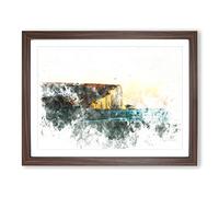 Seven Sisters Cliffs In Eastbourne Watercolour Modern Framed Wall Art Print, Ready to Hang Picture for Living Room Bedroom Home Office Décor, Walnut A4 (34 x 25 cm)