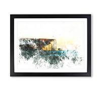 Seven Sisters Cliffs In Eastbourne Watercolour Modern Framed Wall Art Print, Ready to Hang Picture for Living Room Bedroom Home Office Décor, Black A2 (64 x 46 cm)