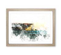 Seven Sisters Cliffs In Eastbourne Watercolour Modern Framed Wall Art Print, Ready to Hang Picture for Living Room Bedroom Home Office Décor, Oak A2 (64 x 46 cm)