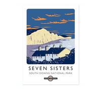 Seven Sisters, South Downs National Park England Travel Poster, Explore Britain Modern Illustration Destination Print, Modern British UK Living Room Decor, A3 (Print Only) - 42x29.7cm