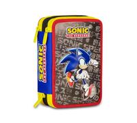 Seven Sonic 3 Zip School Pencil Case, Blue, Triple Compartment, Equipped Pen Holder, Containing 44 Pieces, Stationery Included, Accessories Backpack, Primary School and Kindergarten, Child