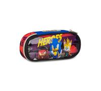 Seven Sonic Round Plus Pencil Case, Red, Oval Pencil Case with Elastic Bands and Pocket for Pens, Pencils and Accessories, School Backpack, Elementary School, Children, red, Modern