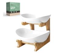 SEVEN SPARTA 2 Tier Fruit Bowl for Kitchen Counter/Ceramic Serving Bowls with Bamboo Stand/Tiered Fruit Basket for Fruit Vegetable Storage, Cake, Dessert, Nuts, Snack, Salad (Dishwasher Safe)