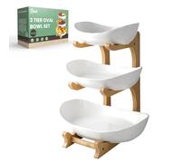 SEVEN SPARTA 3 Tier Fruit Bowl for Kitchen Counter (PLUS edition) / Ceramic Serving Bowls with Bamboo Stand/Big Size Tiered Fruit Basket for Fruit Vegetable Storage, Dessert, Salad Buffet Server