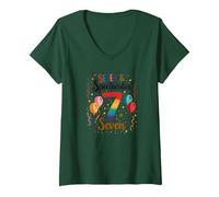 Seven & Spectacular 7 Seven: Festive Birthday Celebration V-Neck T-Shirt, Women, Forest Green, XL