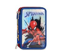 Seven Spiderman 3-Zip School Pencil Case, Blue, Triple Compartment, Equipped Pen Holder, Containing 44 Pieces, Stationery Included, Accessories Backpack, Primary School and Kindergarten, Child