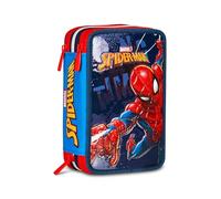 Seven Spiderman School Pencil Case 3 Zip, Blue, Triple Compartment Pen Holder Complete with Pens, Pencils, Colours, Backpack Accessories, Elementary Schools, Children, Blue, Modern