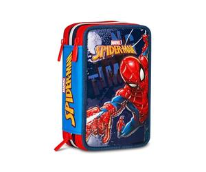 Seven Spiderman School Pencil Case 3 Zip, Blue, Triple Compartment Pen Holder Complete with Pens, Pencils, Colours, Backpack Accessories, Elementary Schools, Children, Blue, Modern