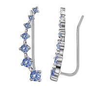 Seven Star Diamond Stud Earrings, 7 Crystals Leaf Shape Ear Climber, Sterling Silver Plated Rose Gold Rhinestone Crystal Ear Climber Stud Earring