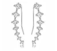 Seven Star Diamond Stud Earrings, Fashion Seven Star Diamond Earrings Studs, 7 Crystals Leaf Shape Ear Climber with Cubic zirconia for Women (Silver)