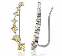 Seven Star Diamond Stud Earrings, Fashion Seven Star Diamond Earrings Studs, 7 Crystals Leaf Shape Ear Climber with Cubic zirconia for Women (Yellow)