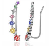 Seven Star Diamond Stud Earrings, Fashion Seven Star Diamond Earrings Studs, 7 Crystals Leaf Shape Ear Climber with Cubic zirconia for Women (Colorful)