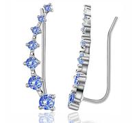 Seven Star Diamond Stud Earrings, Fashion Seven Star Diamond Earrings Studs, 7 Crystals Leaf Shape Ear Climber with Cubic zirconia for Women (Blue)