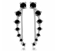 Seven Star Diamond Stud Earrings, Fashion Seven Star Diamond Earrings Studs, 7 Crystals Leaf Shape Ear Climber with Cubic zirconia for Women (Black)