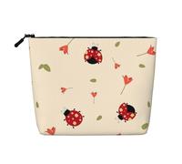 Seven Star Ladybird Large Capacity Travel Makeup Bag for Women,Waterproof Single-Ply Imitation Hemp Portable Zipper Cosmetic Bag