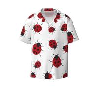Seven Star Ladybird Men's Casual Short-Sleeved Shirt - Print Hawaiian Style, Breathable and Comfortable Button-Down Beach Top Black