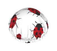 Seven Star Ladybird Print Shower Cap – Double Layer Bath Hair Cap with Elastic Band Lining, Ideal for Home Spa, Hotel, and Travel