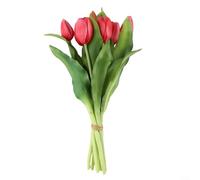 Seven Stem Artificial Tulip Bundle for Wedding and Home Decoration, Faux Tulips Made with PU Material for a Realistic Look (Red)