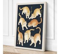 Seven Tabby Cats Japandi Canvas Wall Art Print 36x24 Inch (91 x 61 cm)
