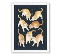 Seven Tabby Cats Japandi Framed Wall Art Print A1 (84.1×59.4cm) White, Wall Decor for Living Room, Bedroom, Office & Home, Ready to Hang, Art Gift