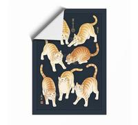 Seven Tabby Cats Japandi Unframed Wall Art Print A3 (42×29.7cm), Wall Decor for Living Room, Bedroom, Office & Home, Art Gift