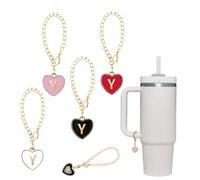 Seven Uncles 4PCS Letter, Heart Shape Initial, ID Handle Charm for Modern Tumbler, Fits All Water Cup Handles, Stainless Steel, No Gemstone