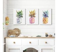 SEVEN WALL ARTS 3 Piece Abstract Still Life Canvas Painting Colorful Hawaii Pineapple Tropical Food Picture for Bar Kitchen Living Room Office Bathroom home Décor 12" x16" x 3 pcs