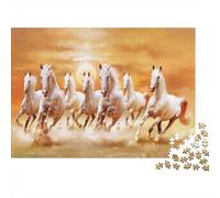 Seven White Horses Galloping 1000Pc Jigsaw Puzzles for Hobbyists Recycled Running White Horses Cardboard Challenging Puzzle Games 70x50cm/1000pcs