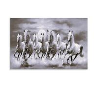 Seven White Horses Galloping 2 Canvas Poster Bedroom Decor Landscape Office Room Decor Gift 24x36inch(60x90cm)