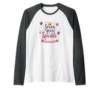 Seven Years of Sparkle Happy Birthday Princess Party Raglan Baseball Tee, Men, Dark Heather/White, M