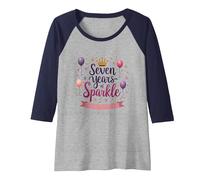 Seven Years of Sparkle Happy Birthday Princess Party Raglan Baseball Tee, Women, Navy/Athletic Heather, XL