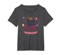 Seven Years of Sparkle Happy Birthday Princess Party T-Shirt, Women's Plus, Dark Heather Grey, 1X