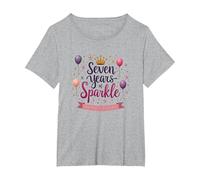 Seven Years of Sparkle Happy Birthday Princess Party T-Shirt, Women's Plus, Heather Grey, 1X
