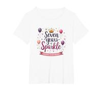 Seven Years of Sparkle Happy Birthday Princess Party T-Shirt, Women's Plus, White, 1X