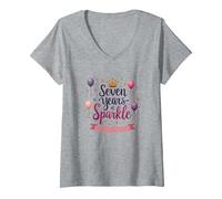 Seven Years of Sparkle Happy Birthday Princess Party V-Neck T-Shirt, Women, Heather Grey, XXL