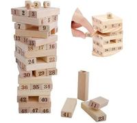 SEVEN4-UK Classic Wooden Tumbling Tower Tumble tower Game Stacking Brick Blocks For Kids & Adults, Great Family, Party Game Large Size, 54 Pieces and 3 Dices to Roll