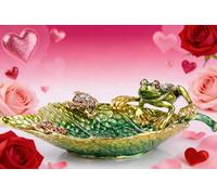 SEVENBEES Decorative Leaf Shape Ring Dish Ring Holder with Hand Painted Frog and Sea Turtles Trinket Box Hinged Jewelry Boxes Gift for Home Decor Green_4