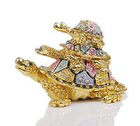 SEVENBEES Hand-Painted Enamel Turtle Trinket Box with Hinged Lid - Ring & Earrings Jewelry Organizer, Classical Bejeweled Storage - Collectible Figurine Keepsake Home Decor