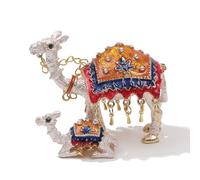 SEVENBEES Hand-Painted Mother-Son Camels Hinged Trinket Box Decoration - Unique Animal Figurine Collectible Gift with Enameled Crystals,Rings, Earrings Storage for Home Decor