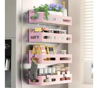 Sevenblue 4-Pack Magnetic Spice Rack for Refrigerator with Hooks, Pink