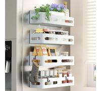 Sevenblue 4-Pack Magnetic Spice Rack for Refrigerator with Hooks, White