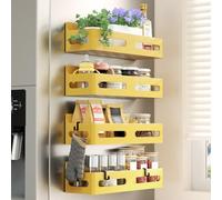 Sevenblue 4-Pack Magnetic Spice Rack for Refrigerator with Hooks, Yellow