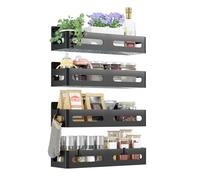 Sevenblue 4 Pack Strong Magnetic Spice Rack for Refrigerator, Multipurpose Magnetic Shelf for Fridge with 4 Hooks for kitchen and Bathroom Organization, Black
