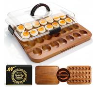 Sevenblue Acacia Wood Deviled Egg Containers with Lid and Handle, Portable Deviled Egg platter with 28 slots for Easter, Potlucks & Party, Reversible Charcuterie Board Cutting Board for Kitchen
