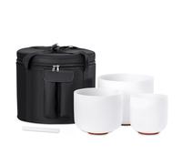 Sevenbowls Set of 3 PCS 6" A Note 8" F Note and 10" C Note Frosted Chakra Quartz Crystal singing bowl With Free Carry Case Bag, 432HZ