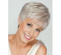 SEVENCOLORS Short Wigs for White Women Platinum Blonde Pixie Cut Wigs Layered Natural Looking Synthetic Hair Wigs for Women