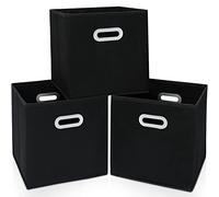 SEVENDOME Fabric Cloth Storage Bins,Cube Organizer with Dual Handles Foldable Baskets for Home Bedroom,Set of 3, Black