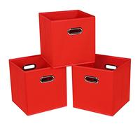 SEVENDOME Fabric Cloth Storage Bins,Fabric Cube Bins Organizer with Dual Handles Foldable Cube Storage Baskets for Home Bedroom Storage,Set of 3,(Red)